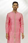 Buy_Nadima Saqib_Pink Sherwani Raw Silk Embroidered Zardozi With Pant _Online_at_Aza_Fashions