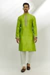 Buy_Nadima Saqib_Green Raw Silk Embroidered Mirror Work Placed Kurta _at_Aza_Fashions