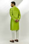 Shop_Nadima Saqib_Green Raw Silk Embroidered Mirror Work Placed Kurta _at_Aza_Fashions