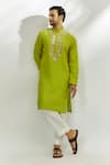 Buy_Nadima Saqib_Green Chanderi Silk Embroidered Zardozi Stripe Print Kurta _at_Aza_Fashions