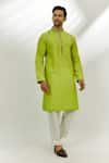 Buy_Nadima Saqib_Green Cotton Silk Embroidered Mirror Work Pintucked Placed Kurta _at_Aza_Fashions