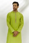 Nadima Saqib_Green Cotton Silk Embroidered Mirror Work Pintucked Placed Kurta _Online_at_Aza_Fashions