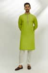 Buy_Nadima Saqib_Green Cotton Silk Embroidered Mirror Work Pintucked Placed Kurta _Online_at_Aza_Fashions