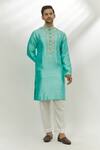 Buy_Nadima Saqib_Blue Raw Silk Hand Embroidered Zardozi Kurta _at_Aza_Fashions