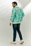 Shop_Nadima Saqib_Blue Viscose Dupion Silk Digital Print Floral Bomber Jacket _at_Aza_Fashions