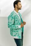 Nadima Saqib_Blue Viscose Dupion Silk Digital Print Floral Bomber Jacket _Online_at_Aza_Fashions