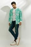 Buy_Nadima Saqib_Blue Viscose Dupion Silk Digital Print Floral Bomber Jacket _Online_at_Aza_Fashions