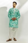 Buy_Nadima Saqib_Blue Viscose Dupion Silk Digital Print Floral Embroidered Kurta _at_Aza_Fashions