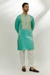 Buy_Nadima Saqib_Blue Chander Silk Embroidered Strip Kurta _at_Aza_Fashions