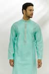 Nadima Saqib_Blue Cotton Silk Hand Embroidered Zardozi Kurta _Online_at_Aza_Fashions