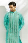 Nadima Saqib_Blue Raw Silk Hand Embroidered Mirror Kurta _Online_at_Aza_Fashions