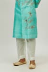 Nadima Saqib_Blue Sherwani Raw Silk Hand Embroidered Zardozi Floral With Pant _Online_at_Aza_Fashions