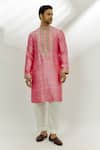 Buy_Nadima Saqib_Pink Raw Silk Hand Embroidered Zardozi Mirror Kurta _at_Aza_Fashions