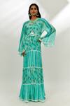 Buy_Nadima Saqib_Blue Dress Georgette Printed Floral Tie-up Stripe Tiered _at_Aza_Fashions