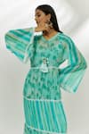 Nadima Saqib_Blue Dress Georgette Printed Floral Tie-up Stripe Tiered _Online_at_Aza_Fashions