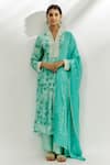 Buy_Nadima Saqib_Blue Kurta Crepe Printed Floral V-neck Pant Set _at_Aza_Fashions