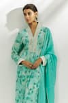 Buy_Nadima Saqib_Blue Kurta Crepe Printed Floral V-neck Pant Set _Online_at_Aza_Fashions