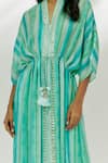 Nadima Saqib_Blue Kaftan Cotton Crush Printed Stripe V-neck With Pant _Online_at_Aza_Fashions