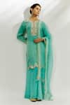 Buy_Nadima Saqib_Blue Kurta Chanderi Embroidered Zardozi Notched Palazzo Set _at_Aza_Fashions