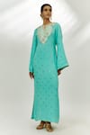 Nadima Saqib_Blue Georgette Embroidered Zardozi Keyhole Floral Kaftan _Online_at_Aza_Fashions