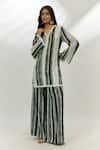 Buy_Nadima Saqib_Black Kurta Crush Embellished Sequin V-neck Stripe Print With Palazzo_at_Aza_Fashions