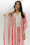 Nadima Saqib_Pink Kaftan Cotton Crush Printed Stripe V Neck And Dhoti Pant Set _Online_at_Aza_Fashions