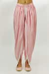 Buy_Nadima Saqib_Pink Kaftan Cotton Crush Printed Stripe V Neck And Dhoti Pant Set _Online_at_Aza_Fashions