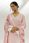 Nadima Saqib_Pink Kurta Crepe Printed Sequin V Neck Straight Set _Online_at_Aza_Fashions