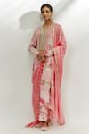 Buy_Nadima Saqib_Pink Kurta Crepe Printed Mirror V Neck Pant Set _at_Aza_Fashions