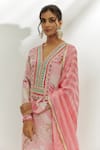 Nadima Saqib_Pink Kurta Crepe Printed Mirror V Neck Pant Set _Online_at_Aza_Fashions