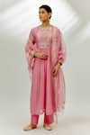 Buy_Nadima Saqib_Pink Anarkali Chanderi Embroidered Marodi Round Zardozi Set _at_Aza_Fashions