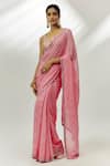 Buy_Nadima Saqib_Pink Blouse Silk Embroidered Badla Leaf Neck Saree With Side Cut-out _at_Aza_Fashions