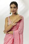 Nadima Saqib_Pink Blouse Silk Embroidered Badla Leaf Neck Saree With Side Cut-out _Online_at_Aza_Fashions