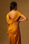 Shop_Aroka_Yellow Modal Satin V-neck Golden Glow Criss Cross Pleated Dress _at_Aza_Fashions