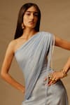 Buy_Aroka_Blue Modal Satin One Shoulder Zuri Ruched Dress 