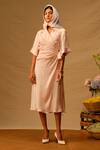 Buy_Aroka_Pink Modal Satin Assymetric Sofia Shirt Wrap Dress _at_Aza_Fashions