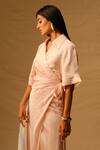 Buy_Aroka_Pink Modal Satin Assymetric Sofia Shirt Wrap Dress _Online_at_Aza_Fashions