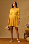 Buy_Aroka_Yellow Modal Satin V-neck Mimosa Ruched Summer Dress _at_Aza_Fashions