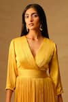 Buy_Aroka_Yellow Modal Satin V-neck Mimosa Ruched Summer Dress _Online_at_Aza_Fashions