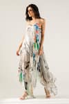 REENA SHARMA_Off White Viscose Crinkled Chiffon Printed Advika Asymmetric Maxi Dress _Online_at_Aza_Fashions