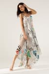 Buy_REENA SHARMA_Off White Viscose Crinkled Chiffon Printed Advika Asymmetric Maxi Dress _Online_at_Aza_Fashions