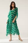 Buy_REENA SHARMA_Emerald Green Viscose Crinkled Chiffon Printed Abstract Advika Striped Kaftan _at_Aza_Fashions