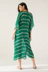 Shop_REENA SHARMA_Emerald Green Viscose Crinkled Chiffon Printed Abstract Advika Striped Kaftan _at_Aza_Fashions