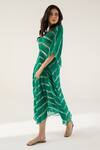 REENA SHARMA_Emerald Green Viscose Crinkled Chiffon Printed Abstract Advika Striped Kaftan _Online_at_Aza_Fashions