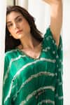 Shop_REENA SHARMA_Emerald Green Viscose Crinkled Chiffon Printed Abstract Advika Striped Kaftan _Online_at_Aza_Fashions