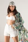 REENA SHARMA_Off White Viscose Crinkled Chiffon Printed Abstract Open Neck Advika Overlay _at_Aza_Fashions