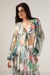 Buy_REENA SHARMA_Off White Viscose Crinkled Chiffon Printed Advika Crop Top And Tiered Skirt Set _Online_at_Aza_Fashions