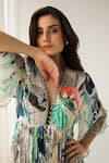 REENA SHARMA_Off White Viscose Crinkled Chiffon Hand Embroidered Abstract Advika Print Dress _at_Aza_Fashions