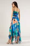 Shop_REENA SHARMA_Blue Viscose Crinkled Chiffon Printed Abstract Mira Asymmetric Maxi Dress _at_Aza_Fashions