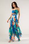 REENA SHARMA_Blue Viscose Crinkled Chiffon Printed Abstract Mira Asymmetric Maxi Dress _Online_at_Aza_Fashions